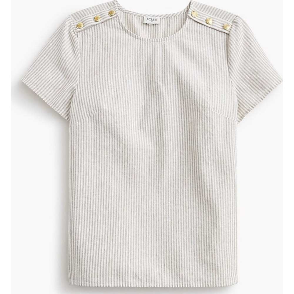 NWT J. Crew Sparkle Striped linen-blend button-shoulder shirt size large